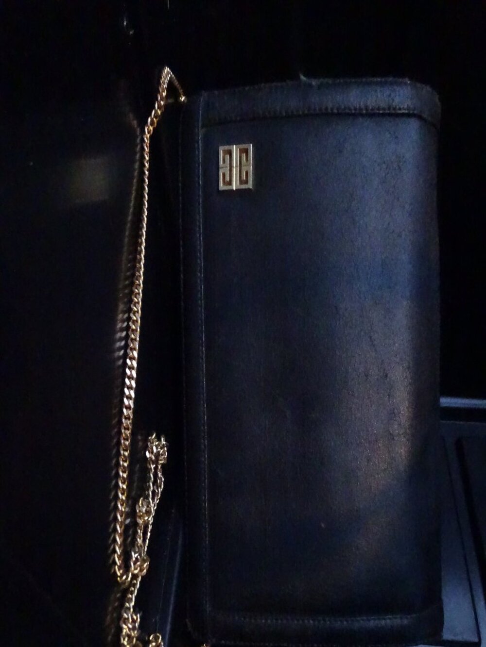 Vintage Givenchy Paris BlackLeather 4G Logo Flap Bag Gold Chain Crossbody Clutch